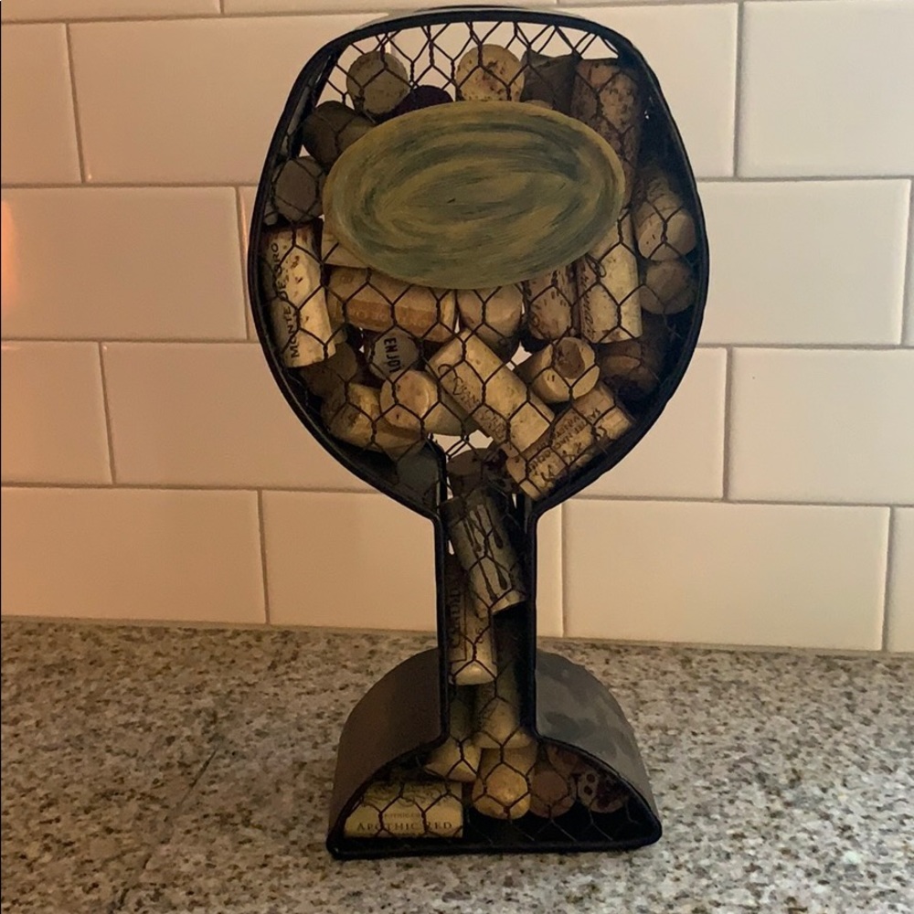 Pottery Barn Black Metal Wine Cork Display Stand with Olive Accent